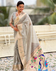 Grey Organza Paithani Zari Woven Saree