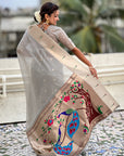 Grey Organza Paithani Zari Woven Saree