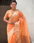 Peach Organza Paithani Zari Woven Saree