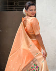 Peach Organza Paithani Zari Woven Saree