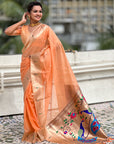 Peach Organza Paithani Zari Woven Saree