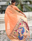 Peach Organza Paithani Zari Woven Saree