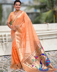 Peach Organza Paithani Zari Woven Saree