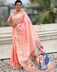 Baby Pink Organza Paithani Zari Woven Saree