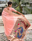 Baby Pink Organza Paithani Zari Woven Saree