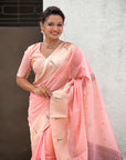Baby Pink Organza Paithani Zari Woven Saree