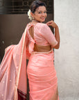 Baby Pink Organza Paithani Zari Woven Saree
