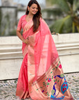 Dark Pink Organza Paithani Zari Woven Saree