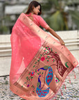 Dark Pink Organza Paithani Zari Woven Saree