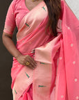 Dark Pink Organza Paithani Zari Woven Saree