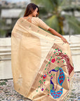 Chickoo Organza Paithani Zari Woven Saree