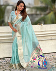 Sky Blue Organza Paithani Zari Woven Saree