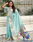 Sky Blue Organza Paithani Zari Woven Saree