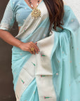 Sky Blue Organza Paithani Zari Woven Saree