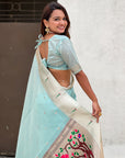 Sky Blue Organza Paithani Zari Woven Saree