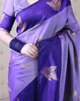 Violet Soft Silk Dusty Concept Floral Zari Woven Saree