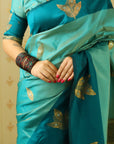 Blue Soft Silk Dusty Concept Floral Zari Woven Saree