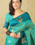 Blue Soft Silk Dusty Concept Floral Zari Woven Saree