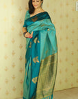Blue Soft Silk Dusty Concept Floral Zari Woven Saree
