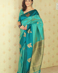 Blue Soft Silk Dusty Concept Floral Zari Woven Saree