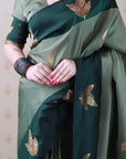 Grey Soft Silk Dusty Concept Floral Zari Woven Saree