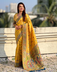 Dark Yellow Baluchari Silk Zari Woven Saree