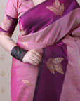 Coral Pink Soft Silk Dusty Concept Floral Zari Woven Saree