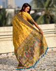 Dark Yellow Baluchari Silk Zari Woven Saree