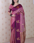 Coral Pink Soft Silk Dusty Concept Floral Zari Woven Saree