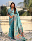 Sea Blue Baluchari Silk Zari Woven Saree