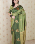 Green Soft Silk Dusty Concept Floral Zari Woven Saree