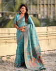 Sea Blue Baluchari Silk Zari Woven Saree
