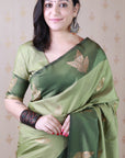 Green Soft Silk Dusty Concept Floral Zari Woven Saree