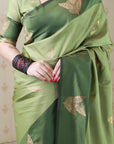 Green Soft Silk Dusty Concept Floral Zari Woven Saree