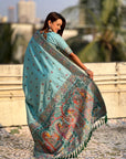 Sea Blue Baluchari Silk Zari Woven Saree