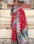 Pink Banarasi Contrast Jaal Soft Silk Zari Woven Saree