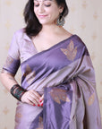 Lavender Soft Silk Dusty Concept Floral Zari Woven Saree