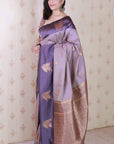 Lavender Soft Silk Dusty Concept Floral Zari Woven Saree