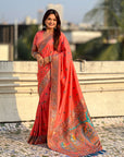 Peach Baluchari Silk Zari Woven Saree
