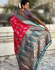 Pink Banarasi Contrast Jaal Soft Silk Zari Woven Saree
