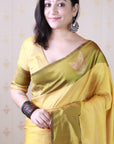 Yellow Soft Silk Dusty Concept Floral Zari Woven Saree