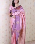 Baby Pink Soft Silk Dusty Concept Floral Zari Woven Saree