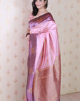 Baby Pink Soft Silk Dusty Concept Floral Zari Woven Saree