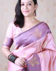 Baby Pink Soft Silk Dusty Concept Floral Zari Woven Saree