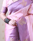 Baby Pink Soft Silk Dusty Concept Floral Zari Woven Saree