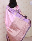 Baby Pink Soft Silk Dusty Concept Floral Zari Woven Saree