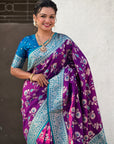 Purple Banarasi Contrast Jaal Soft Silk Zari Woven Saree