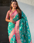 Sky Blue Banarasi Contrast Jaal Soft Silk Zari Woven Saree
