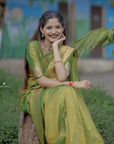 Mehendi Green Zari Woven Ganpati God Paithani Silk Saree