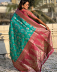 Sky Blue Banarasi Contrast Jaal Soft Silk Zari Woven Saree